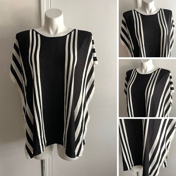 Black and White Striped Swim Cover, One Size, Adrienne Vittadini - Picture 1 of 8